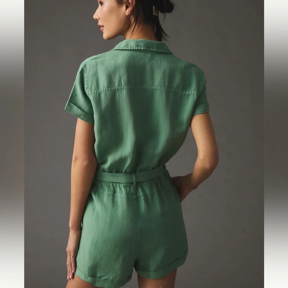 Anthropologie Cloth & Stone Utility Green Button-Up Romper - Picture 2 of 6